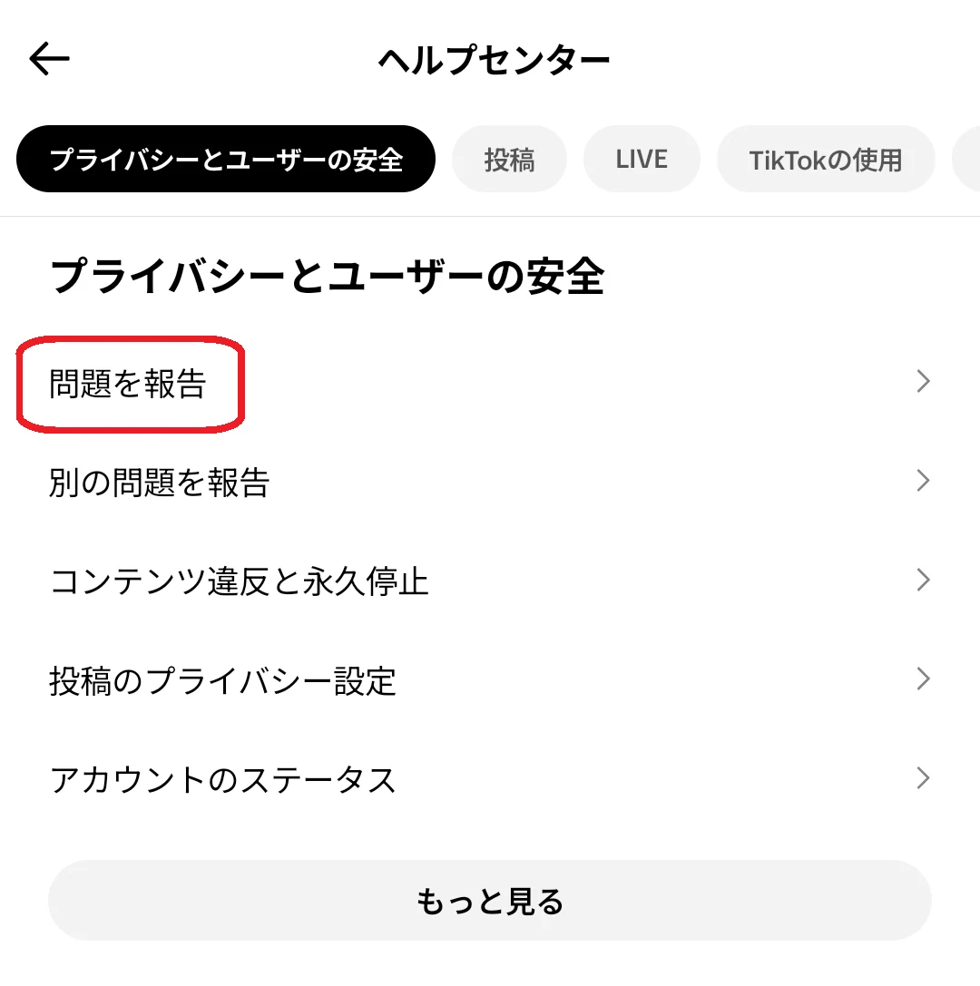 ステップ3：TikTok公式のサポート導線から状況を報告する