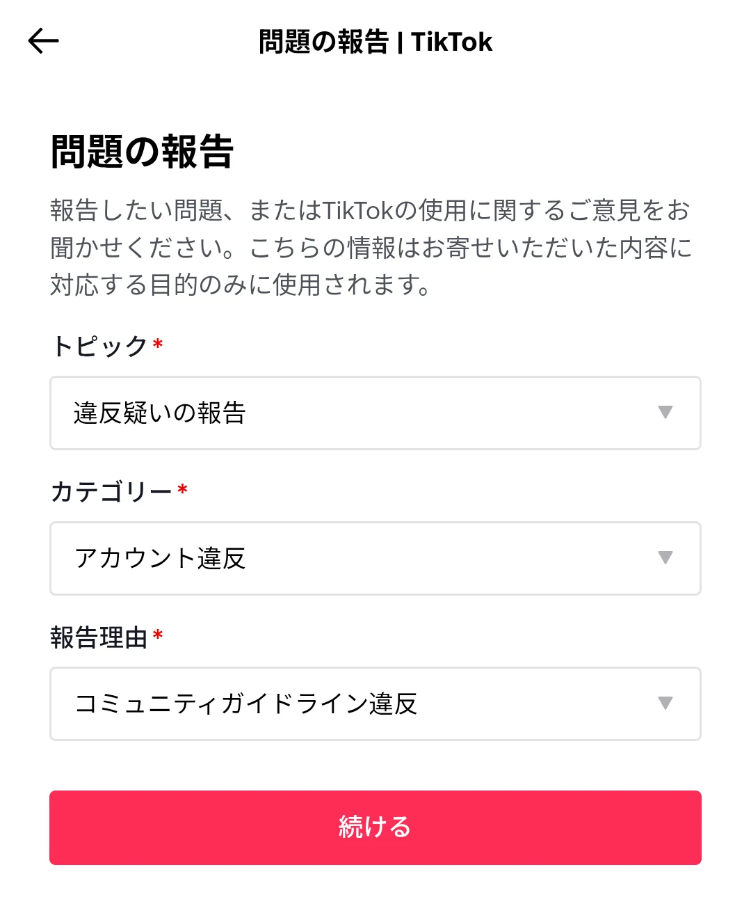 ステップ3：TikTok公式のサポート導線から状況を報告する